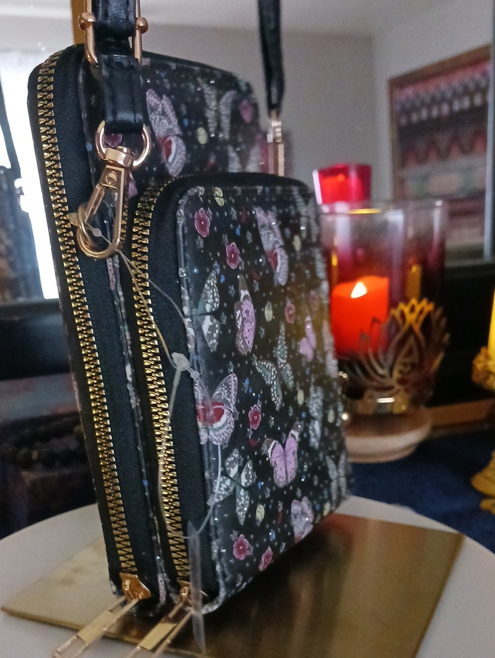 Black Butterfly Print Crossbody Phone Hokder & Wallet NWT - Picture 9 of 9